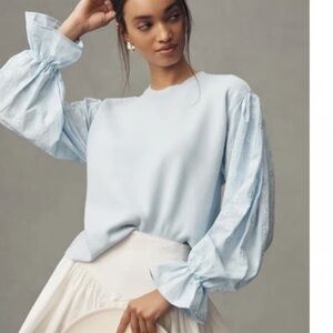 By Anthropologie Floral Puff Sleeve Sweater